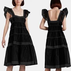 Ulla Johnson Rosalie Midi Dress Black Silk Tiered Prairie Whimsigoth Size 4